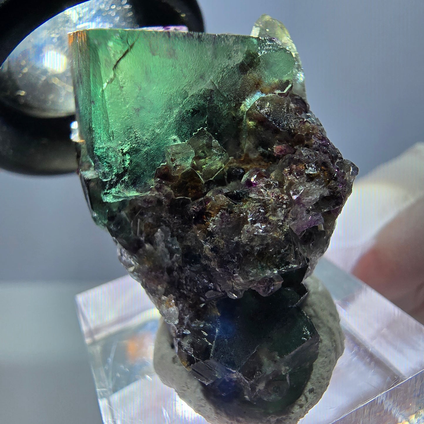 Phantom Fluorit Würfel Stufe, parkettiert grün lila Okorusu, Namibia 39*24*20mm