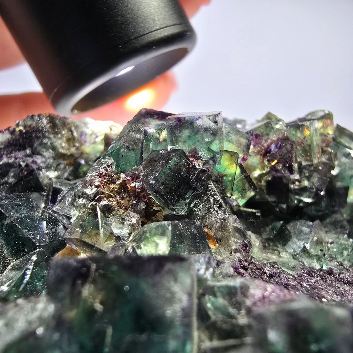 Grand spécimen de cube de fluorite fantôme, vert violet, Okorusu, Namibie, 83 x 55 x 29 mm
