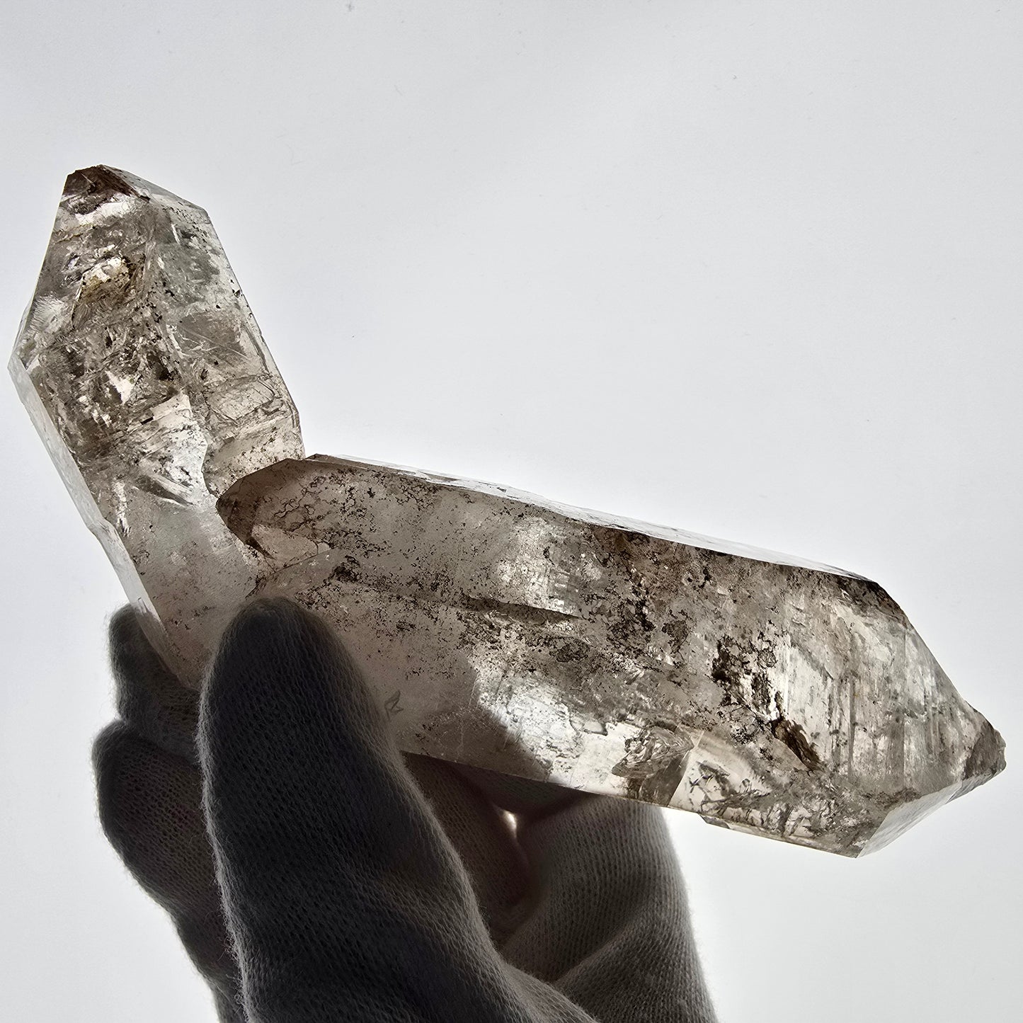Sceptre XL Enhydro Squelette Quartz Fumé DT 3x Bulle Valentine Pocket Gob. Namibie 146 x 69 x 42 mm