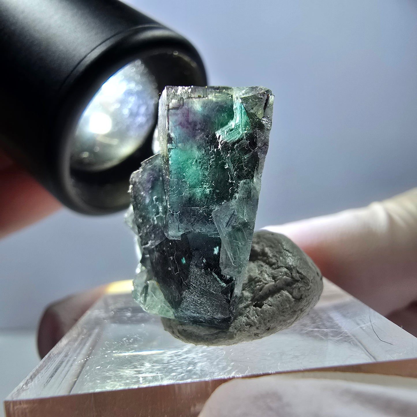 Spécimen de cube de fluorite fantôme, parqueté vert violet Okorusu, Namibie 29*21*12 mm