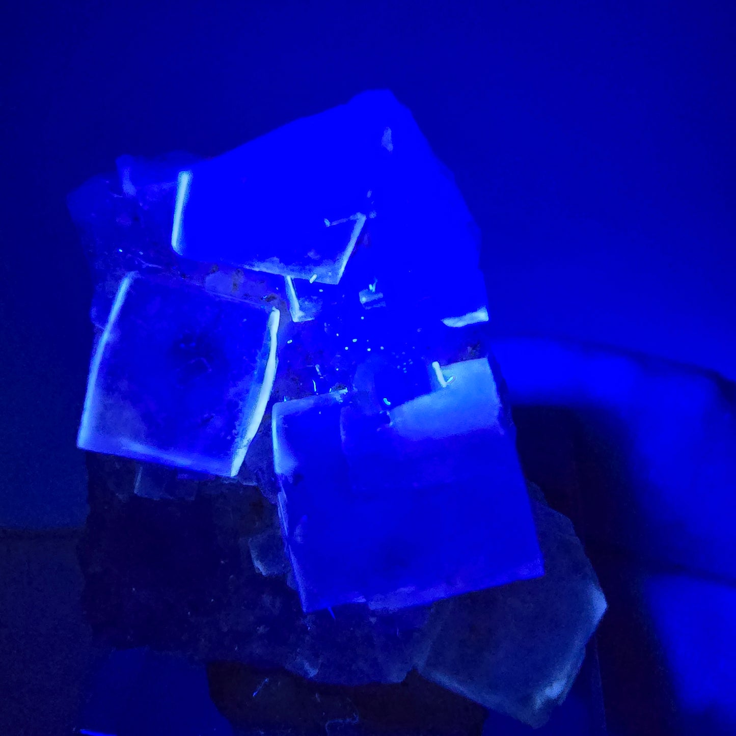 Seltene UV Phantom Fluorit Würfel, Quarz Stufe Brandberg, Namibia 34*29*12mm