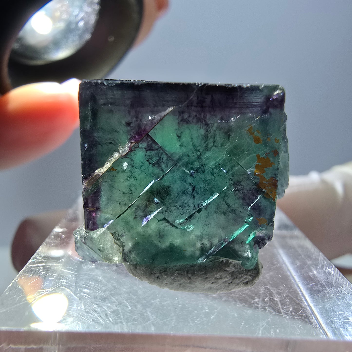 Phantom Fluorit Würfel Stufe, parkettiert grün lila Okorusu, Namibia 20*16*15mm