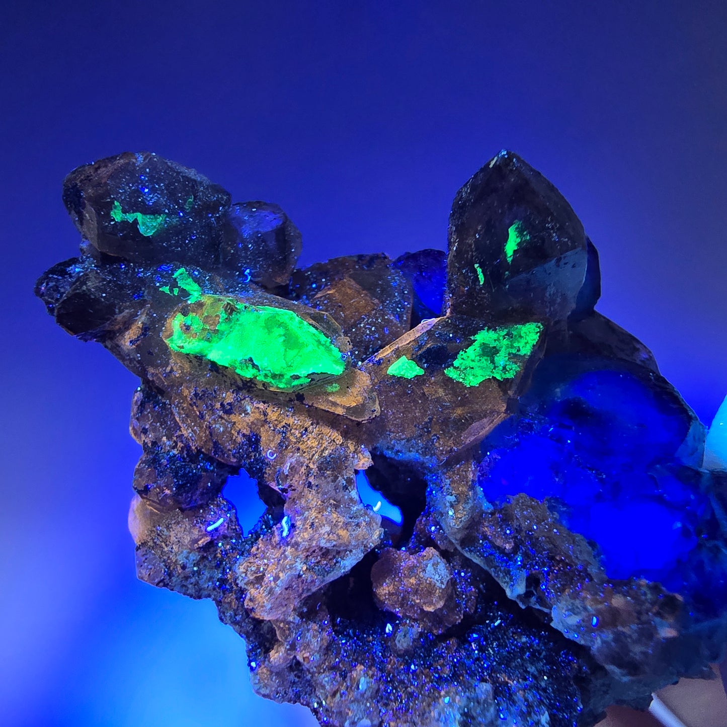 Phantom Fluorit Würfel, Rauchquarz, Hyalit Stufe Erongo, Namibia 48*36*21mm