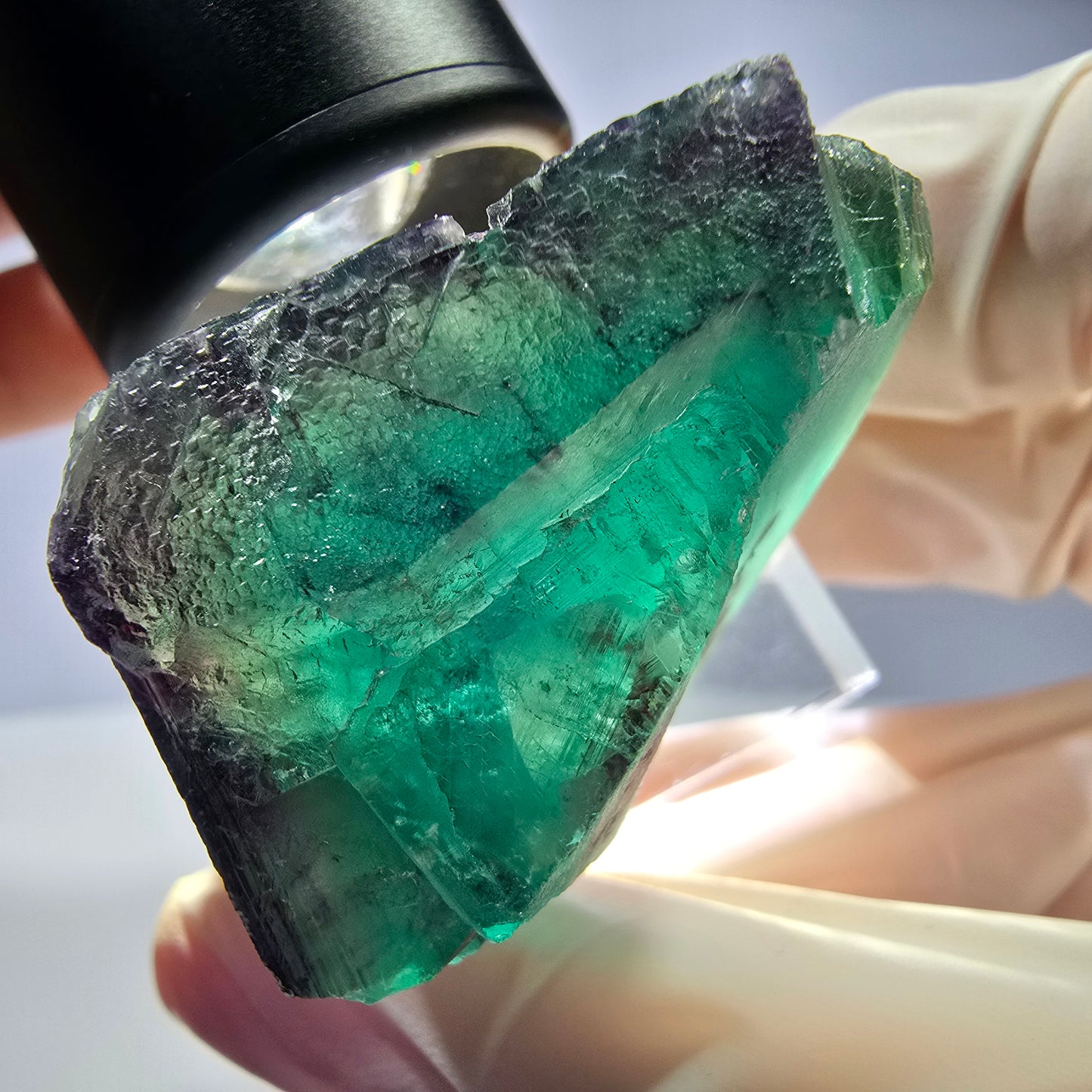Rare cube de fluorite fantôme parqueté vert violet Okorusu Namibie 37*31*26mm