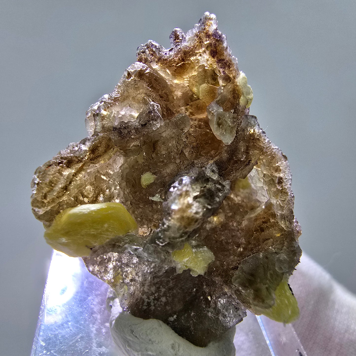 Phantom Fluorit Würfel grün braun, Muskovit Stufe Erongo, Namibia 33*26*19mm