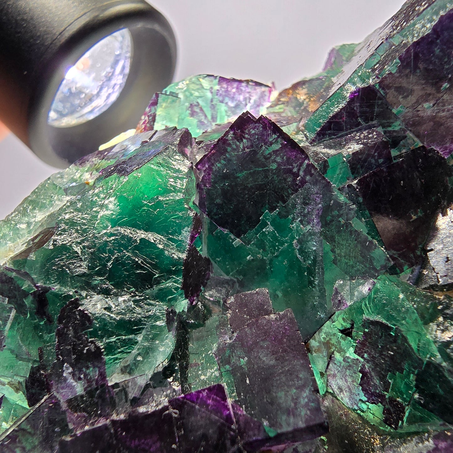 Große Phantom Fluorit Würfel Stufe grün lila zonal 11:11 Angel Pocket, Namibia 80*73*30mm