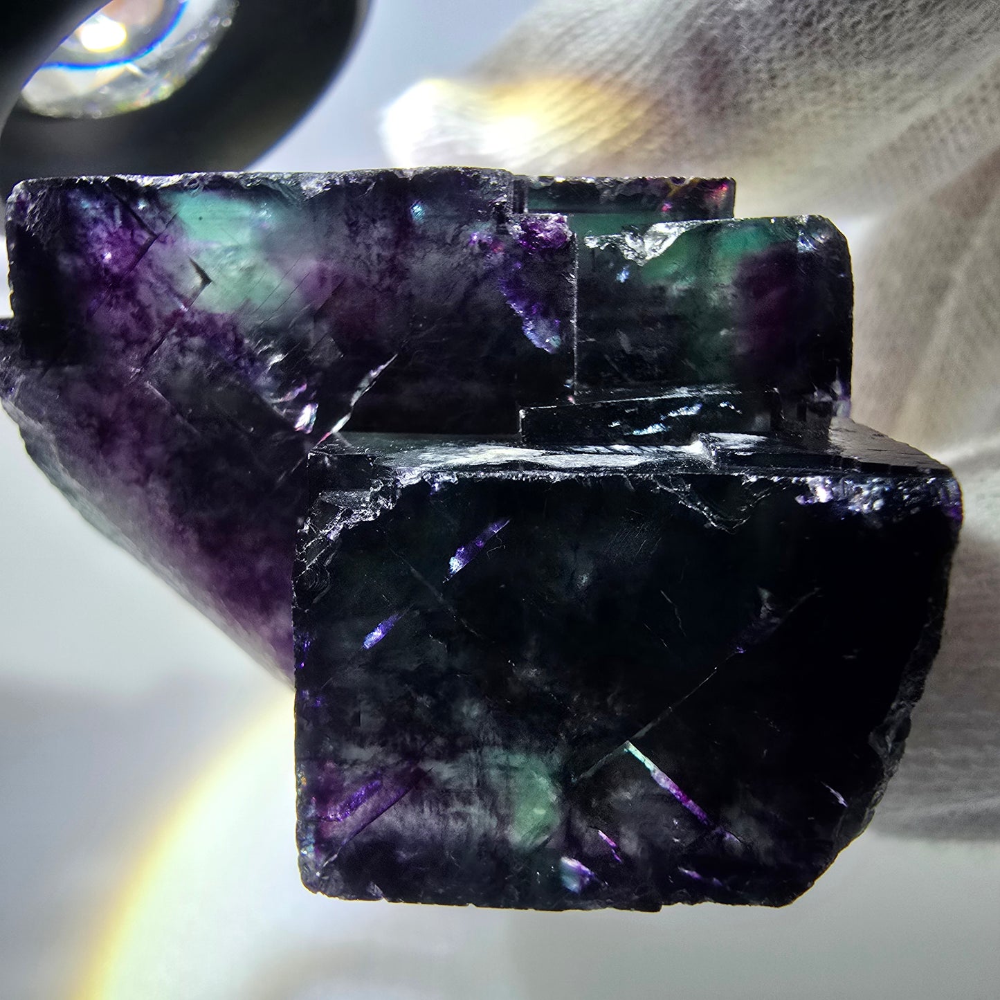 Seltene Phantom Fluorit Würfel Stufe zonal grün lila Okorusu, Namibia 47*35*28mm