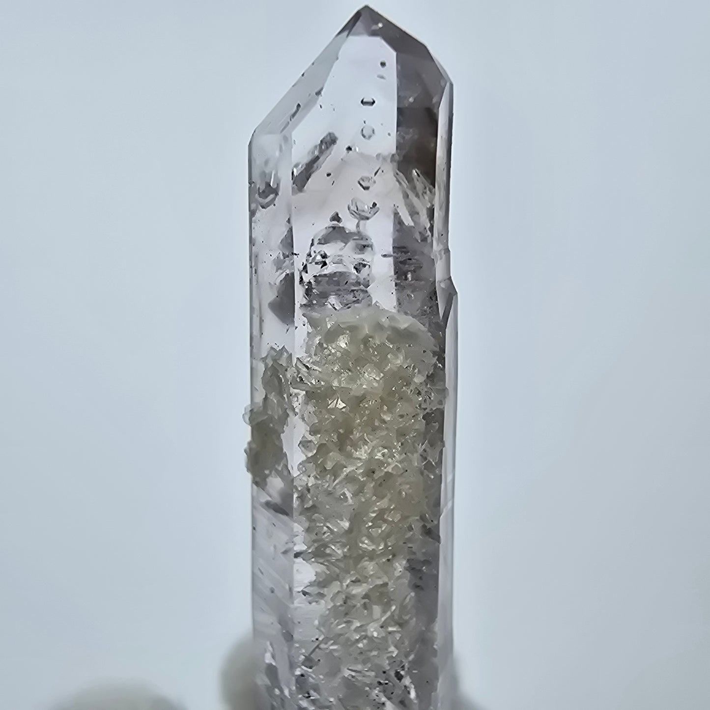 Enhydro Lemurian Rauchquarz mit Stilbit 1x Blase Goboboseb, Namibia 46*10*7mm