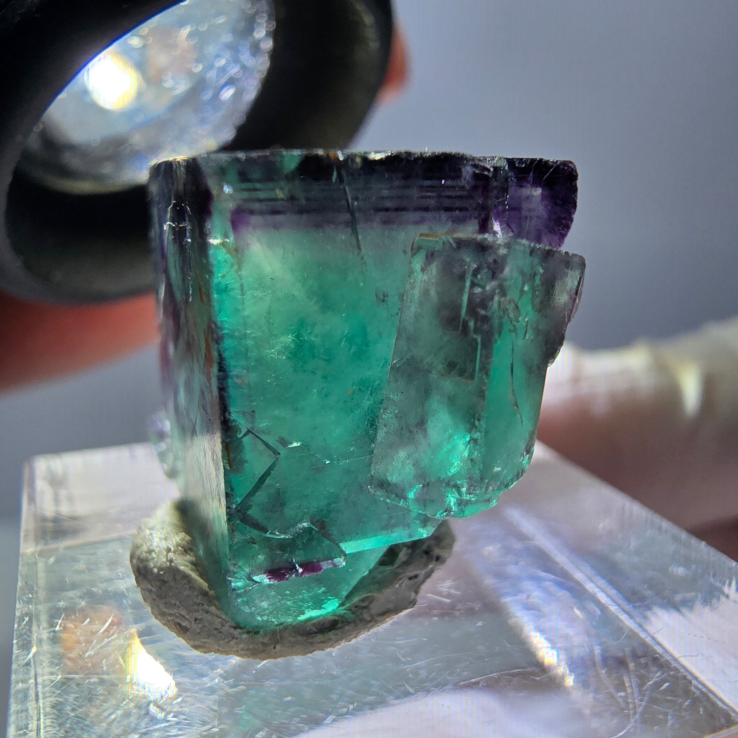 Phantom Fluorit Würfel Stufe, parkettiert grün lila Okorusu, Namibia 20*16*15mm