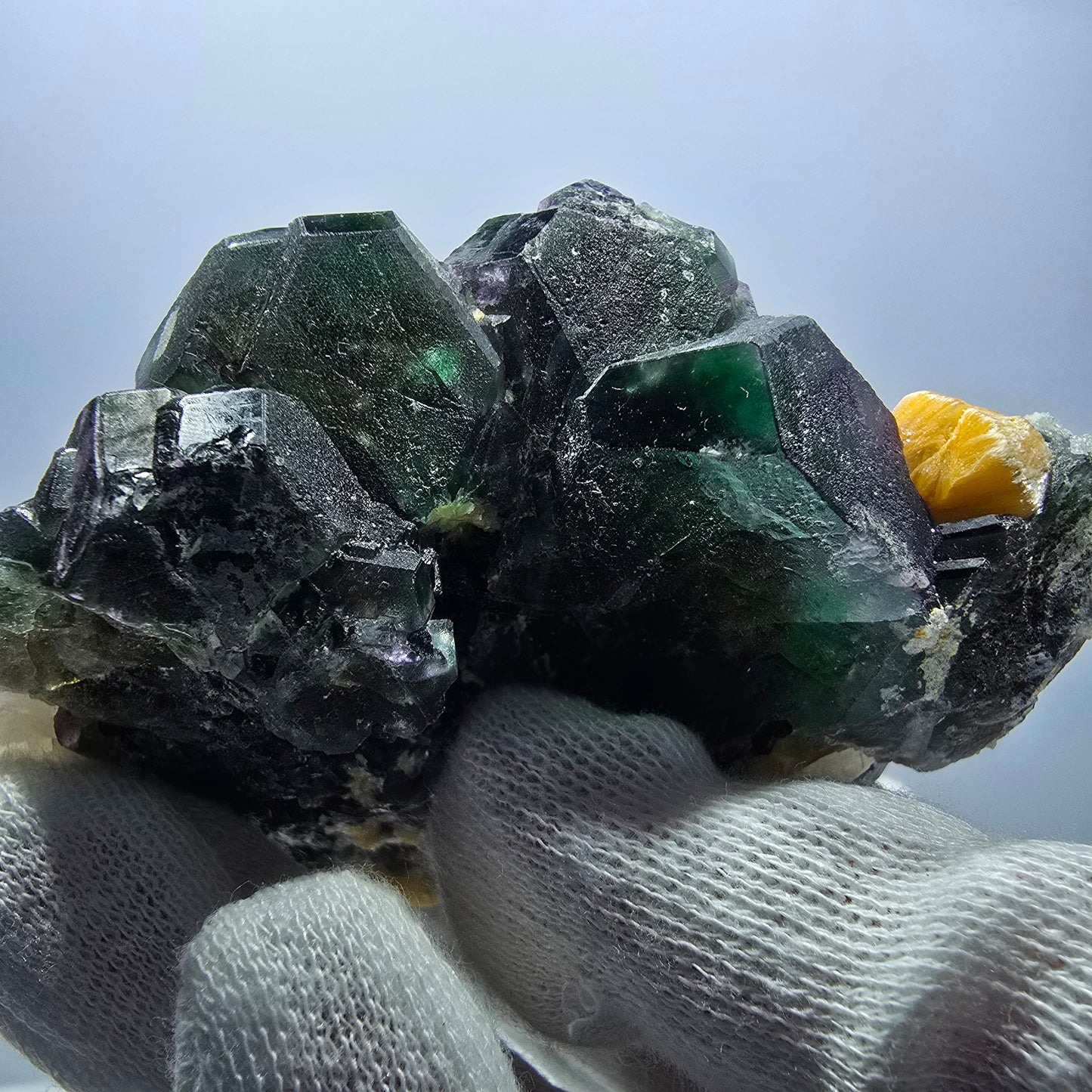 Fluorite fantôme hexagonale, hyalite, tourmaline Schörl, muscovite Erongo, Namibie 93*73*42mm