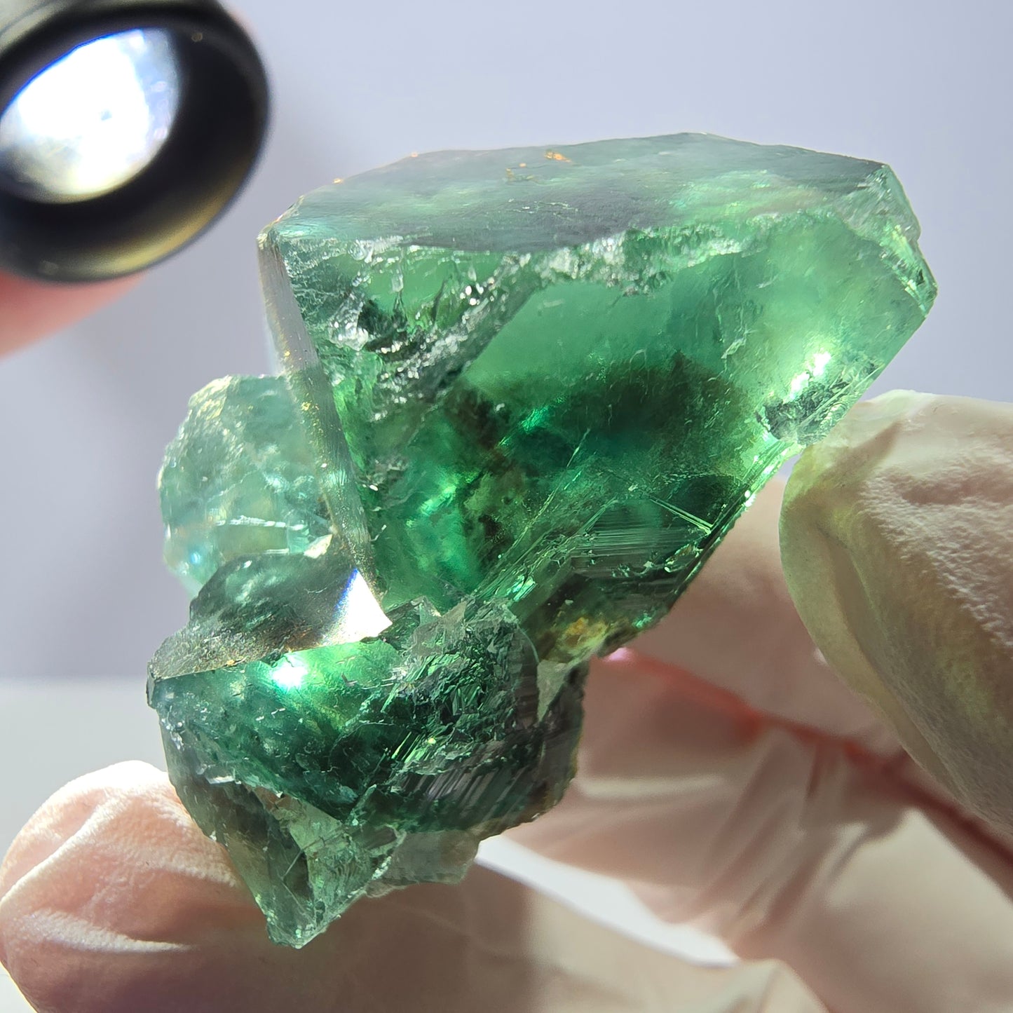 Spécimen de cube de fluorite fantôme transparente, vert parqueté, Okorusu, Namibie, 42 x 32 x 27 mm