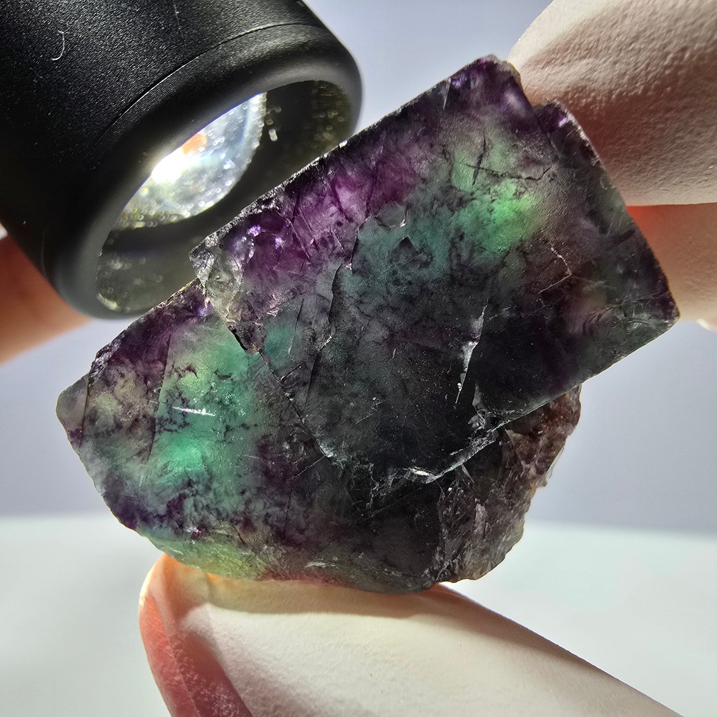 Spécimen de cube de fluorite fantôme parqueté vert violet Okorusu, Namibie 34*26*21mm
