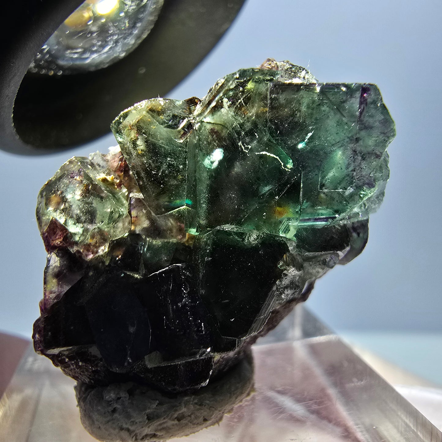 Spécimen de cube de fluorite fantôme, parqueté vert violet Okorusu, Namibie 27 x 20 x 12 mm