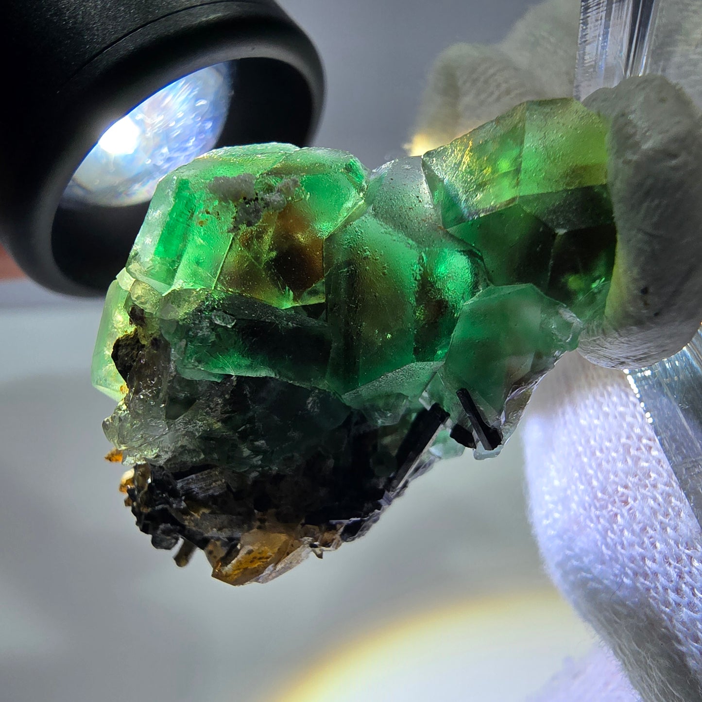 Fluorite fantôme hexagonale Schörl Tourmaline Quartz fumé Hyalite Erongo, Namibie 39*25*22mm