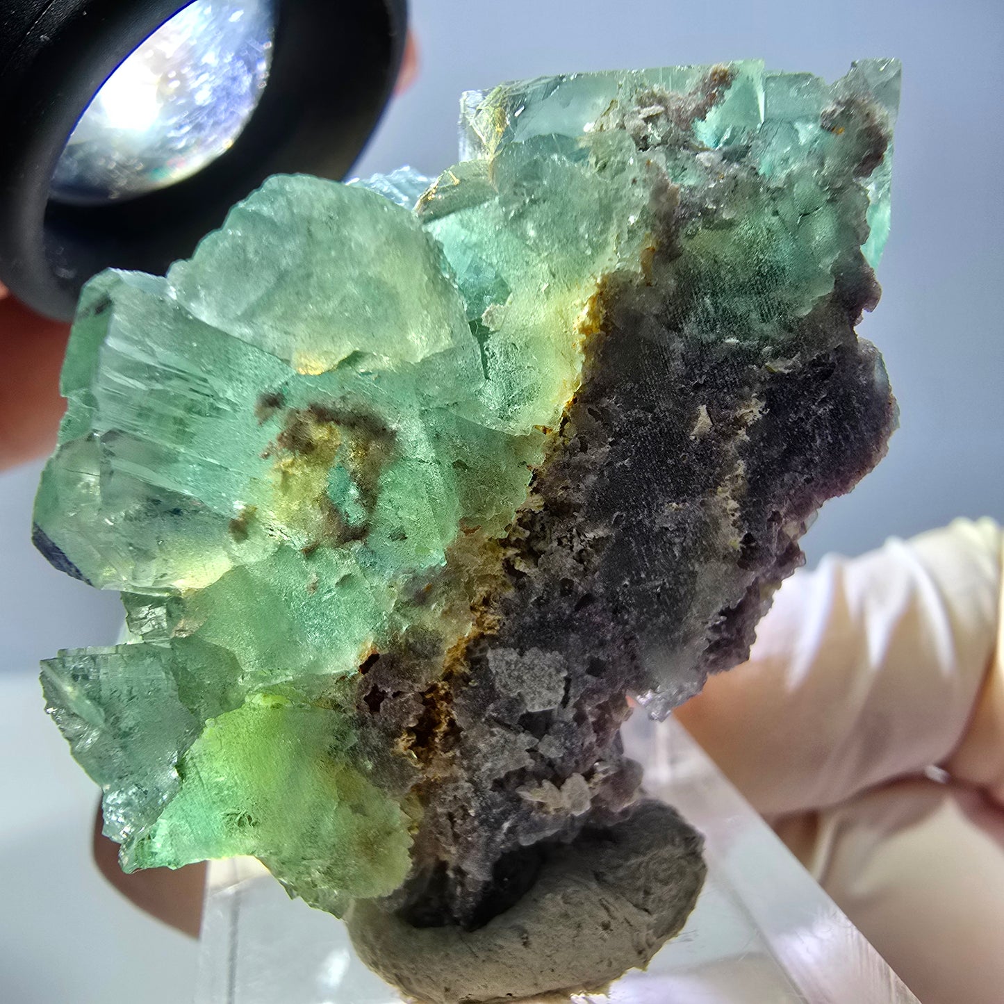 Phantom Fluorit Würfel, parkettiert, Quarz Stufe Okorusu, Namibia 42*30*26mm