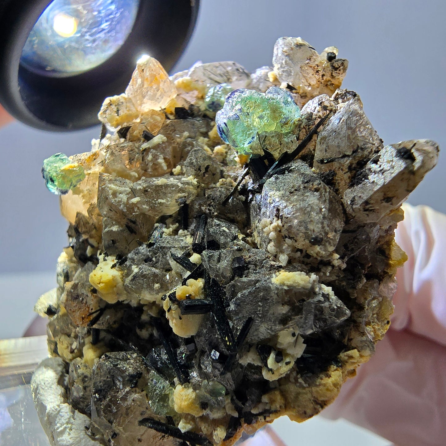 Phantom Fluorit Würfel Rauchqaurz Schörl Turmalin Muskovit Erongo, Namibia 44*34*26mm