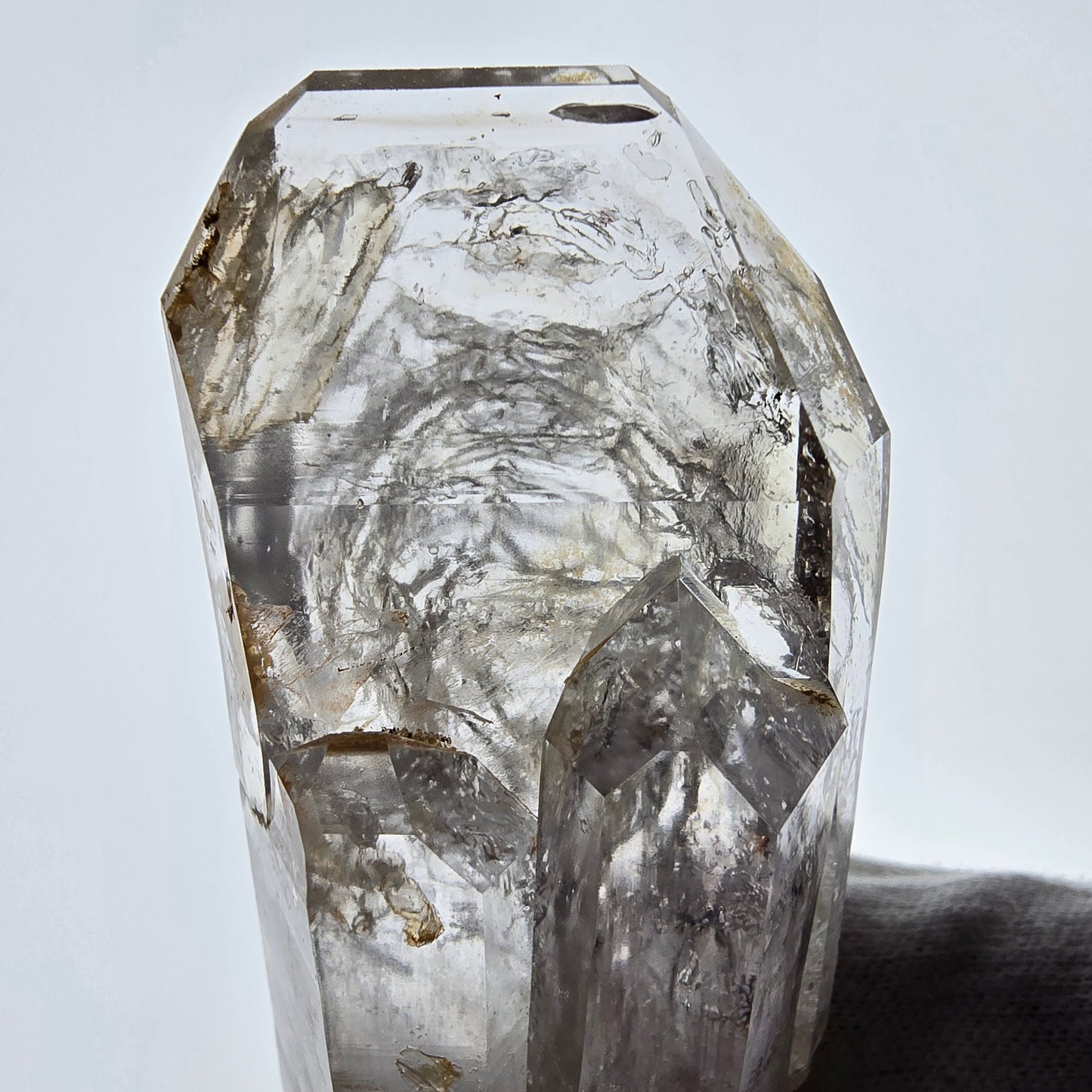 Sceptre en quartz fumé lémurien Enhydro, 1x Goboboseb de poche Bubble Valentine Namibie 96 x 38 x 25 mm