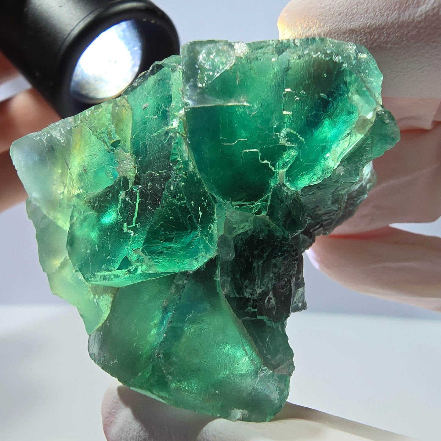 Spécimen de cube de fluorite fantôme transparente, vert parqueté Okorusu, Namibie 54 x 49 x 32 mm