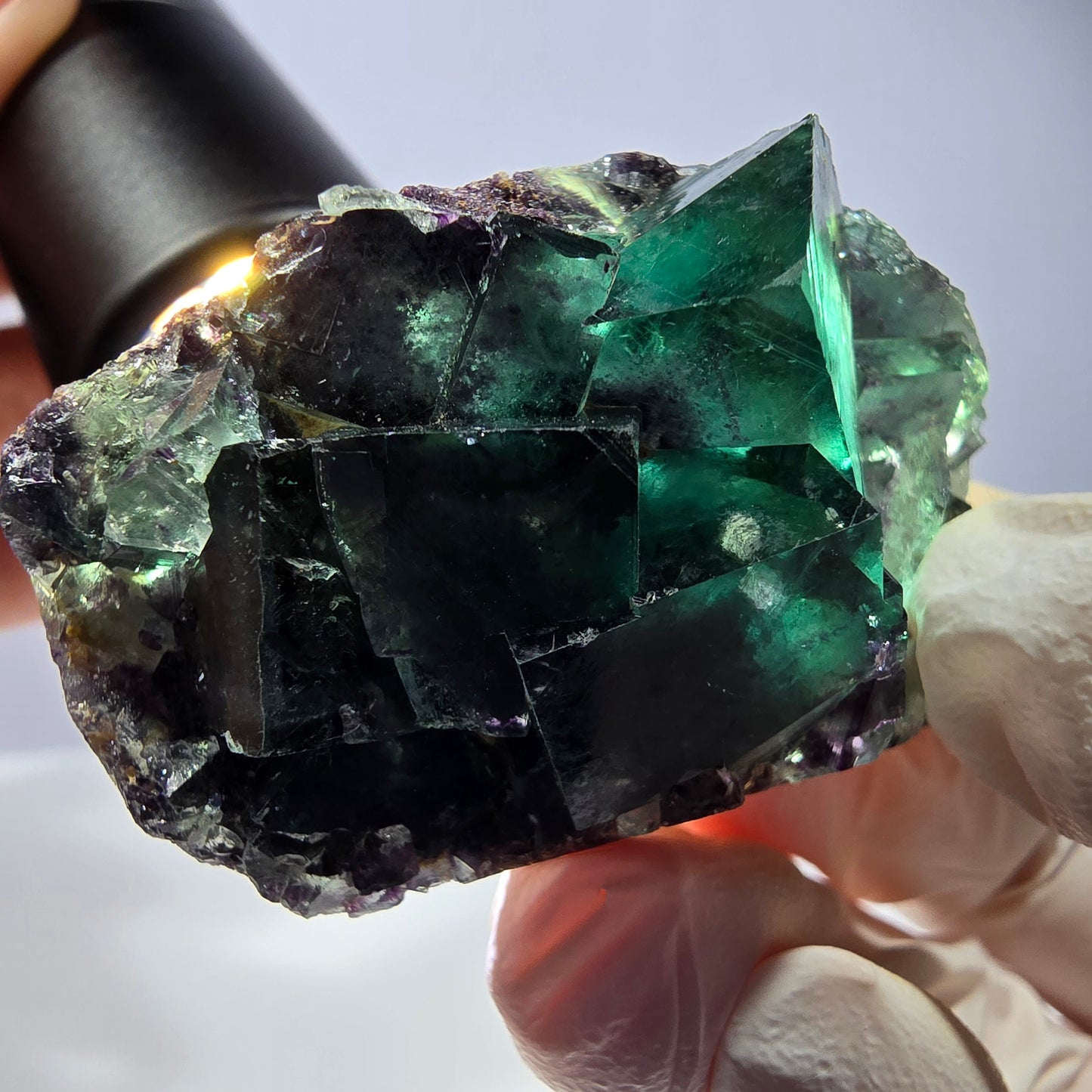 Spécimen de cube de fluorite fantôme, parqueté vert violet Okorusu, Namibie 49*31*21 mm