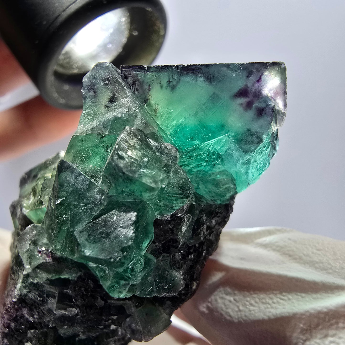 Spécimen de cube de fluorite fantôme, parqueté, vert violet Okorusu, Namibie 62*45*29mm