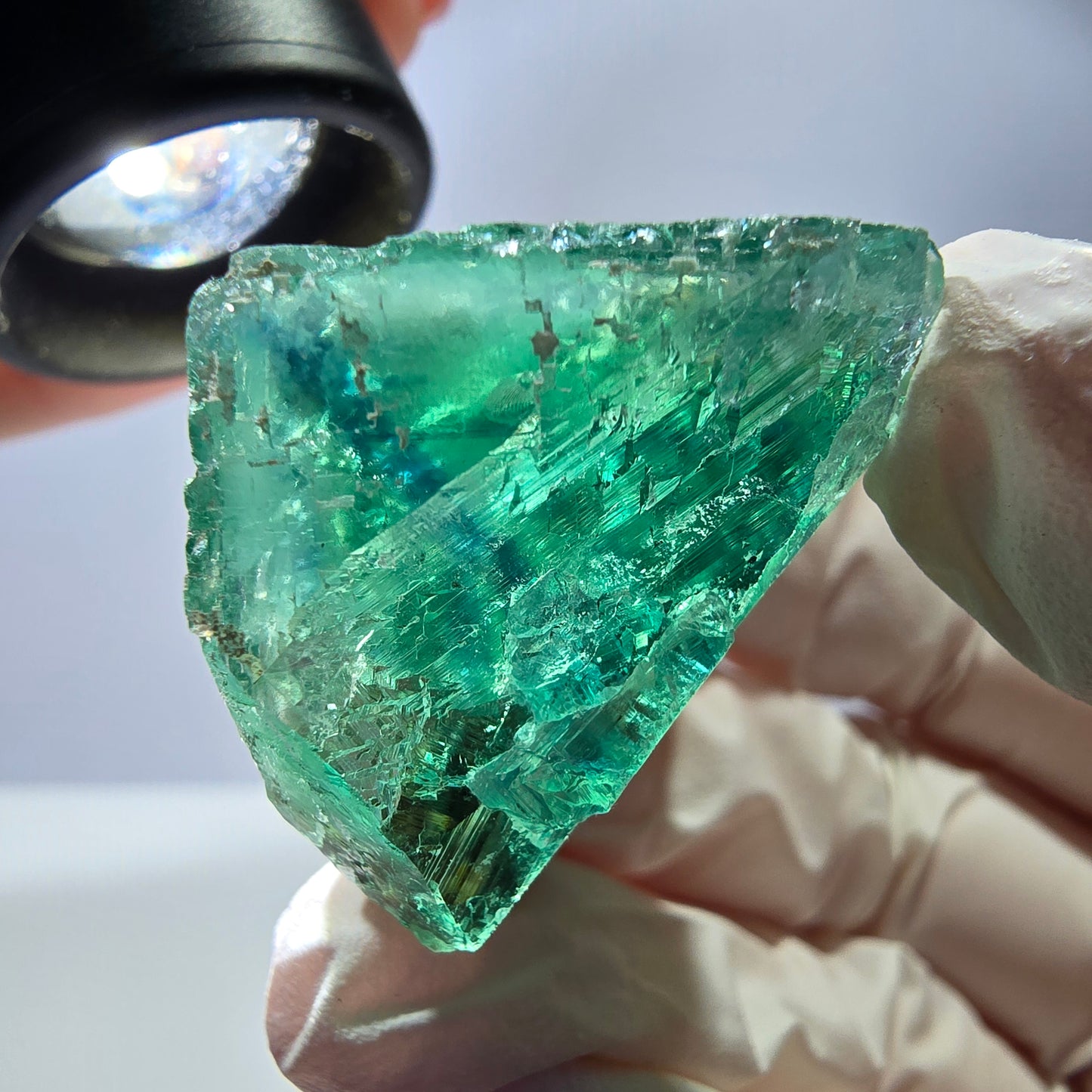 Spécimen de cube de fluorite fantôme transparente, vert parqueté, Okorusu, Namibie, 40 x 35 x 24 mm