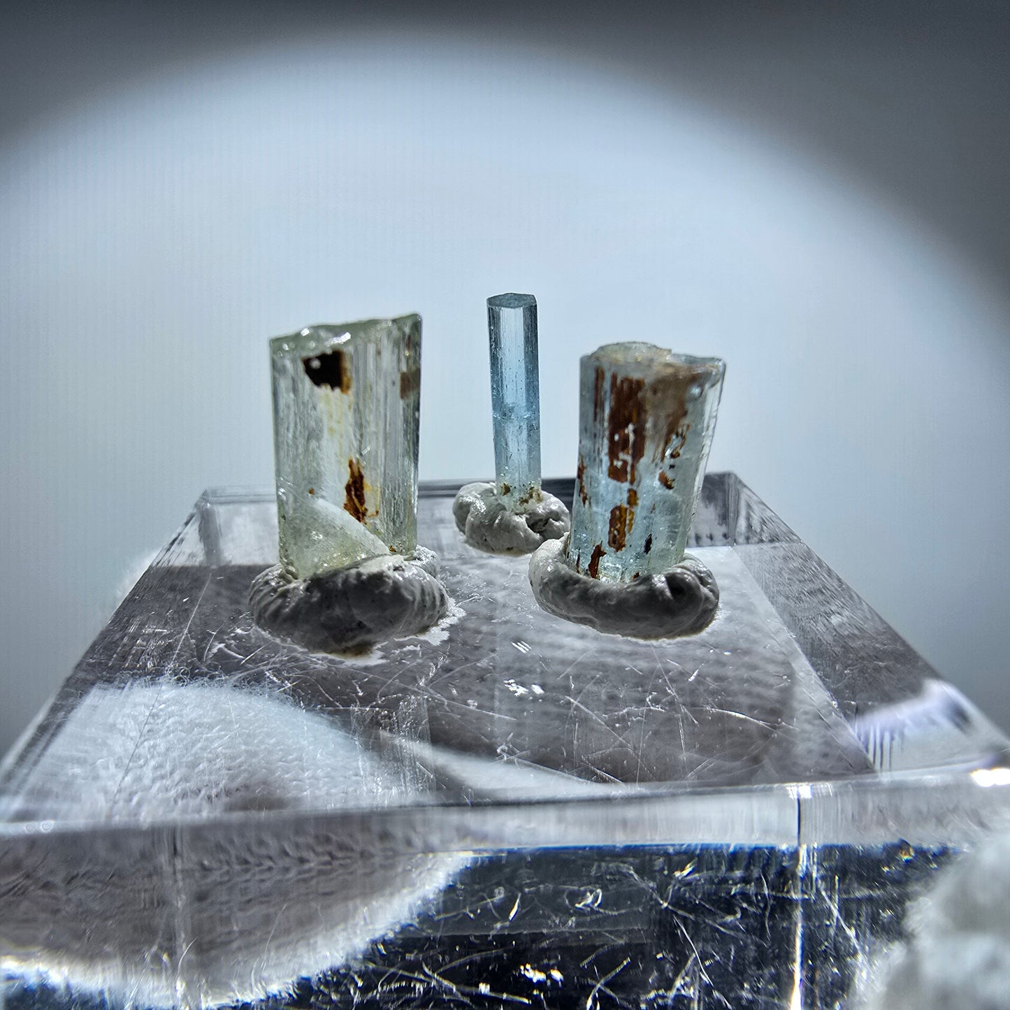3x Aquamarin Kristalle, blau - 3er Set Erongo, Namibia 8-10mm