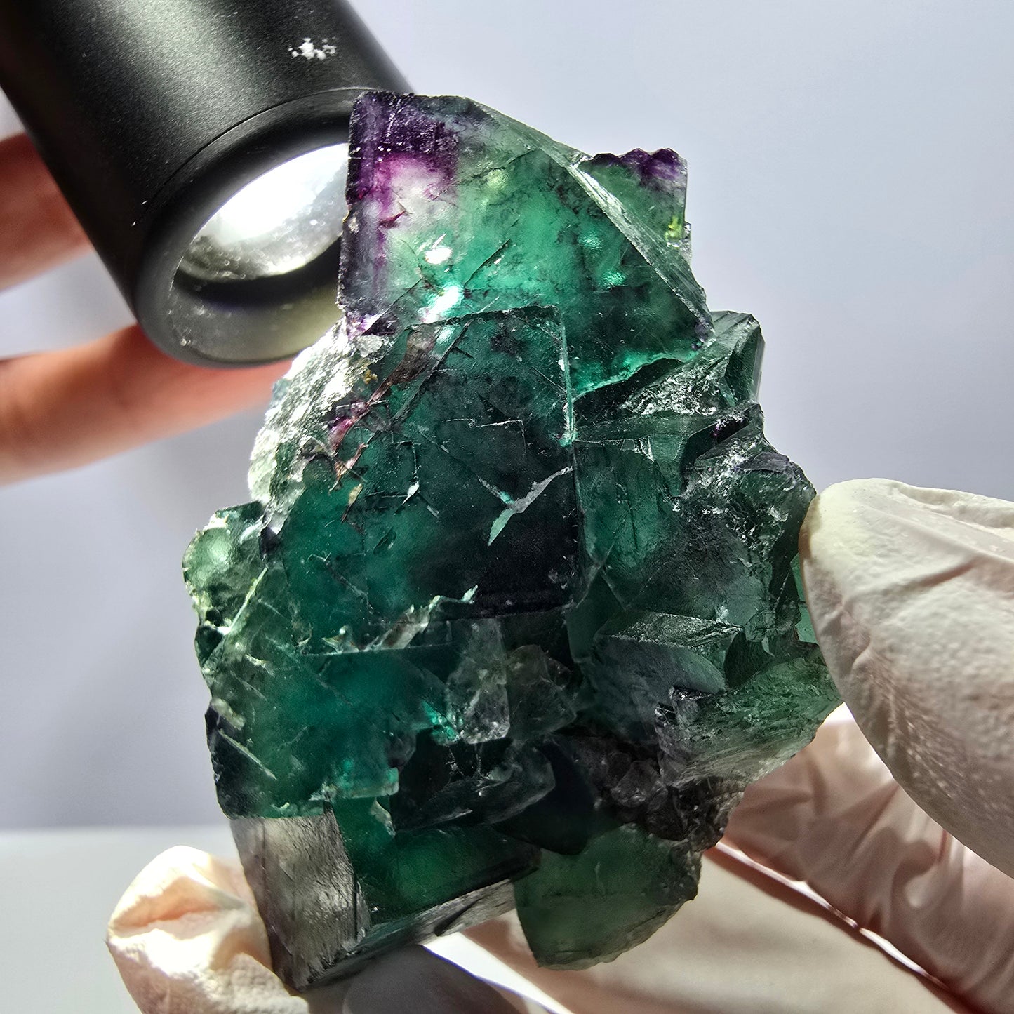 Spécimen de cube de fluorite fantôme, parqueté, vert violet Okorusu, Namibie 62*46*32mm