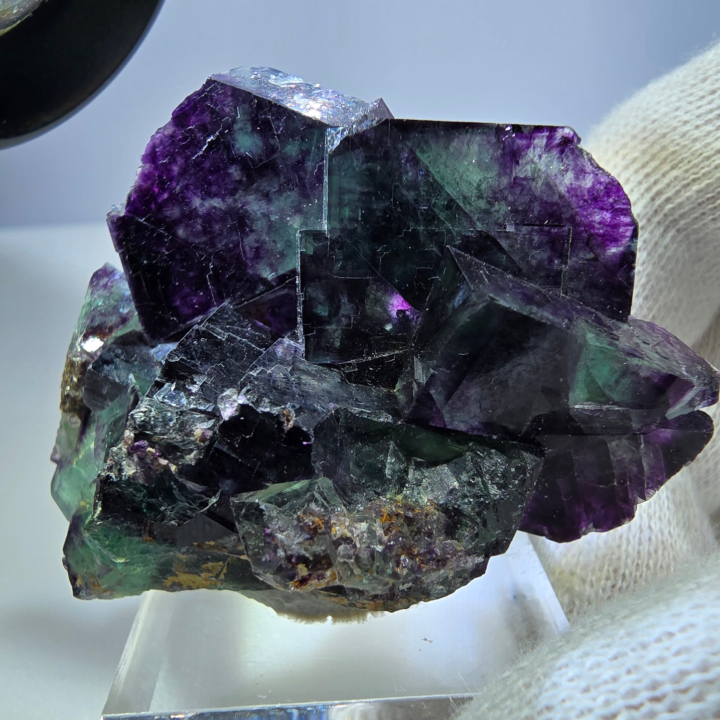 Seltene Phantom Fluorit Würfel Stufe zonal grün lila Okorusu, Namibia 43*38*18mm