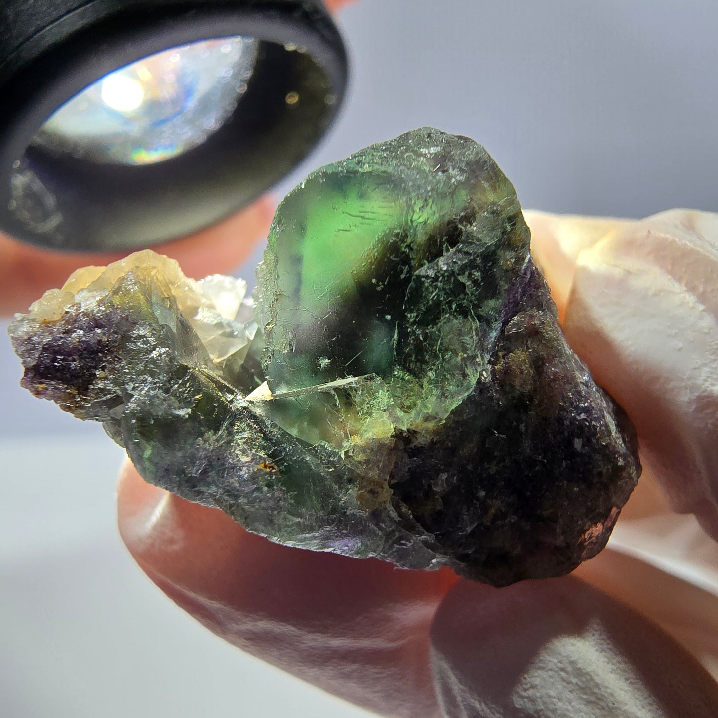 Rare cube de fluorite fantôme, spécimen de quartz vert Okorusu, Namibie, 29 x 24 x 19 mm