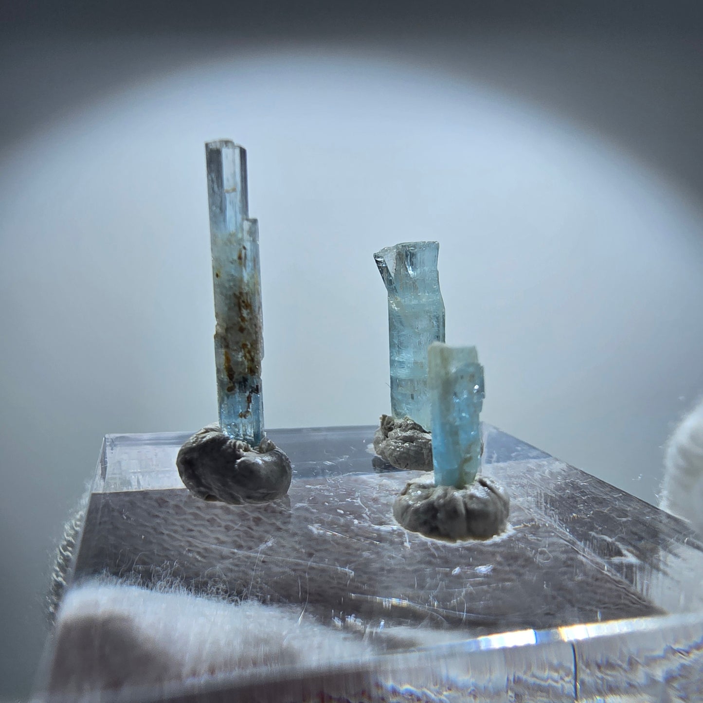 3x Aquamarin Kristalle, blau - 3er Set Erongo, Namibia 8-17mm