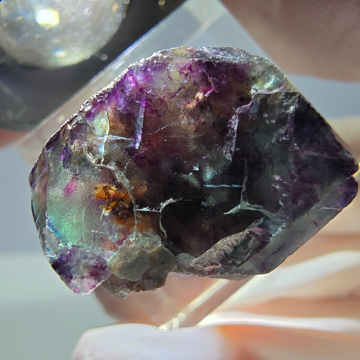 Phantom Fluorit Würfel Stufe, parkettiert grün lila Okorusu, Namibia 20*17*17mm