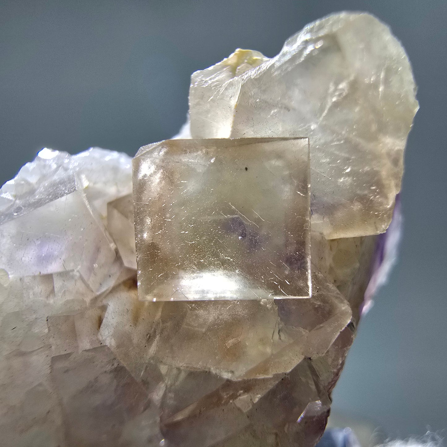 Seltene UV Phantom Fluorit Würfel, Quarz Stufe Brandberg, Namibia 31*22*18mm