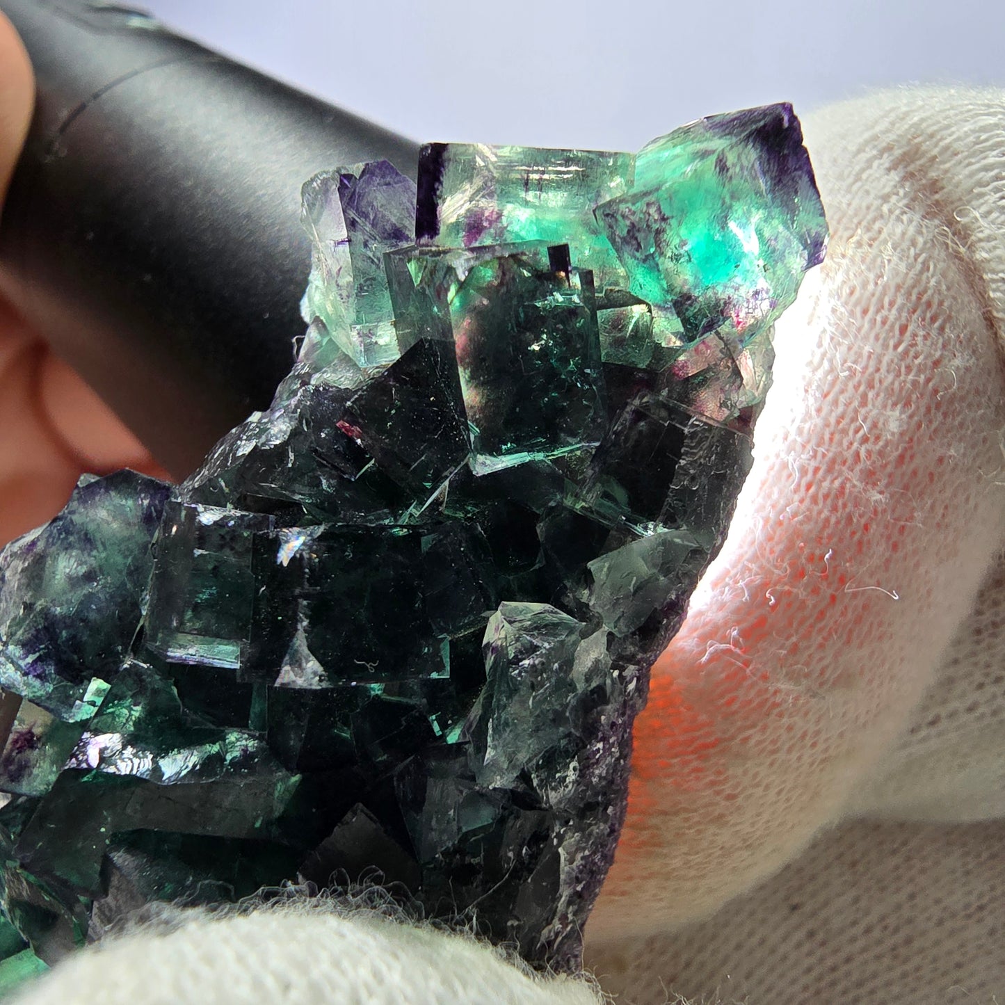 Rare spécimen de cube de fluorite fantôme, vert violet Okorusu Namibie 76*35*19mm