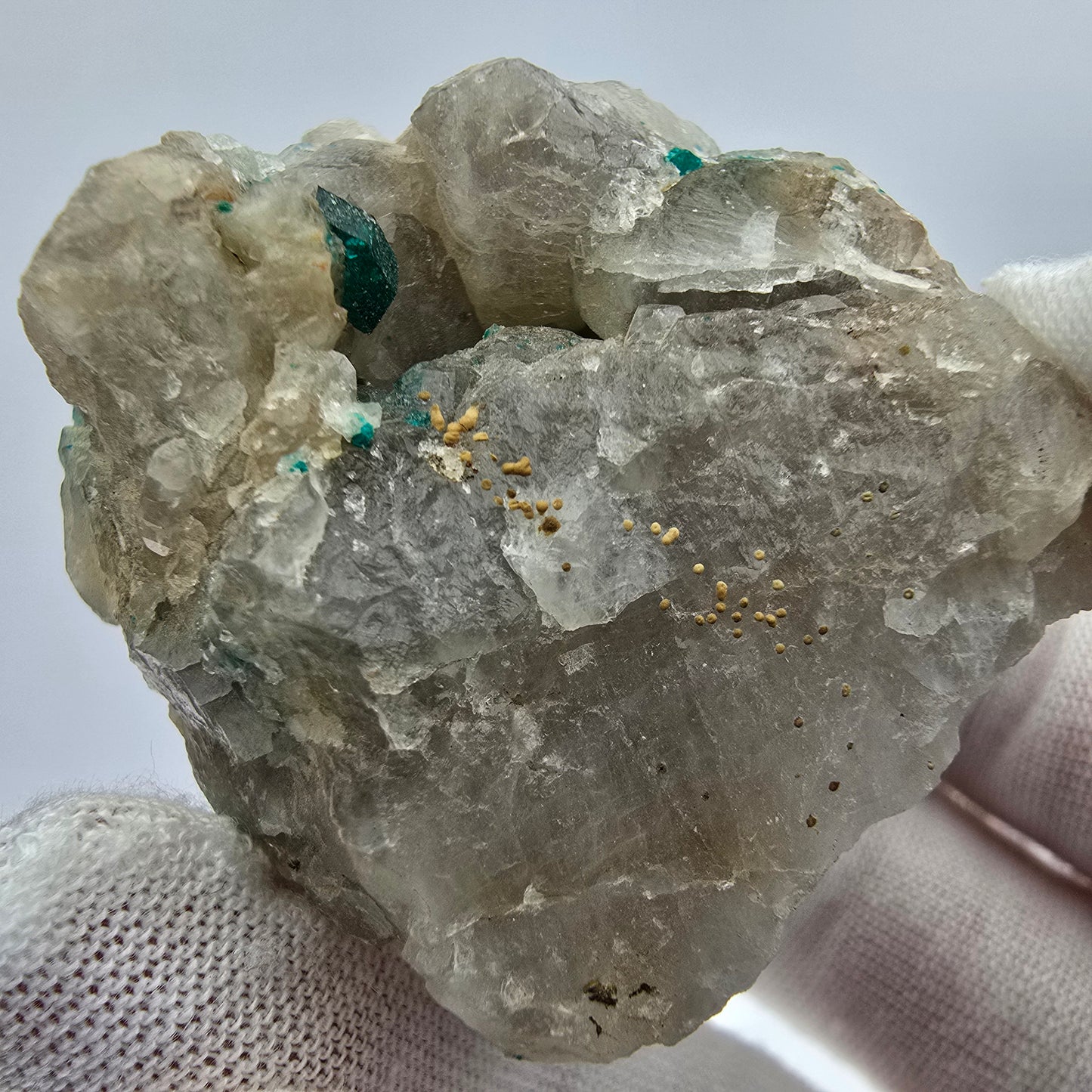 Seltene Dioptas auf Quarz Stufe Kaokoveld, Namibia 46*44*29mm Mineraliensammlung