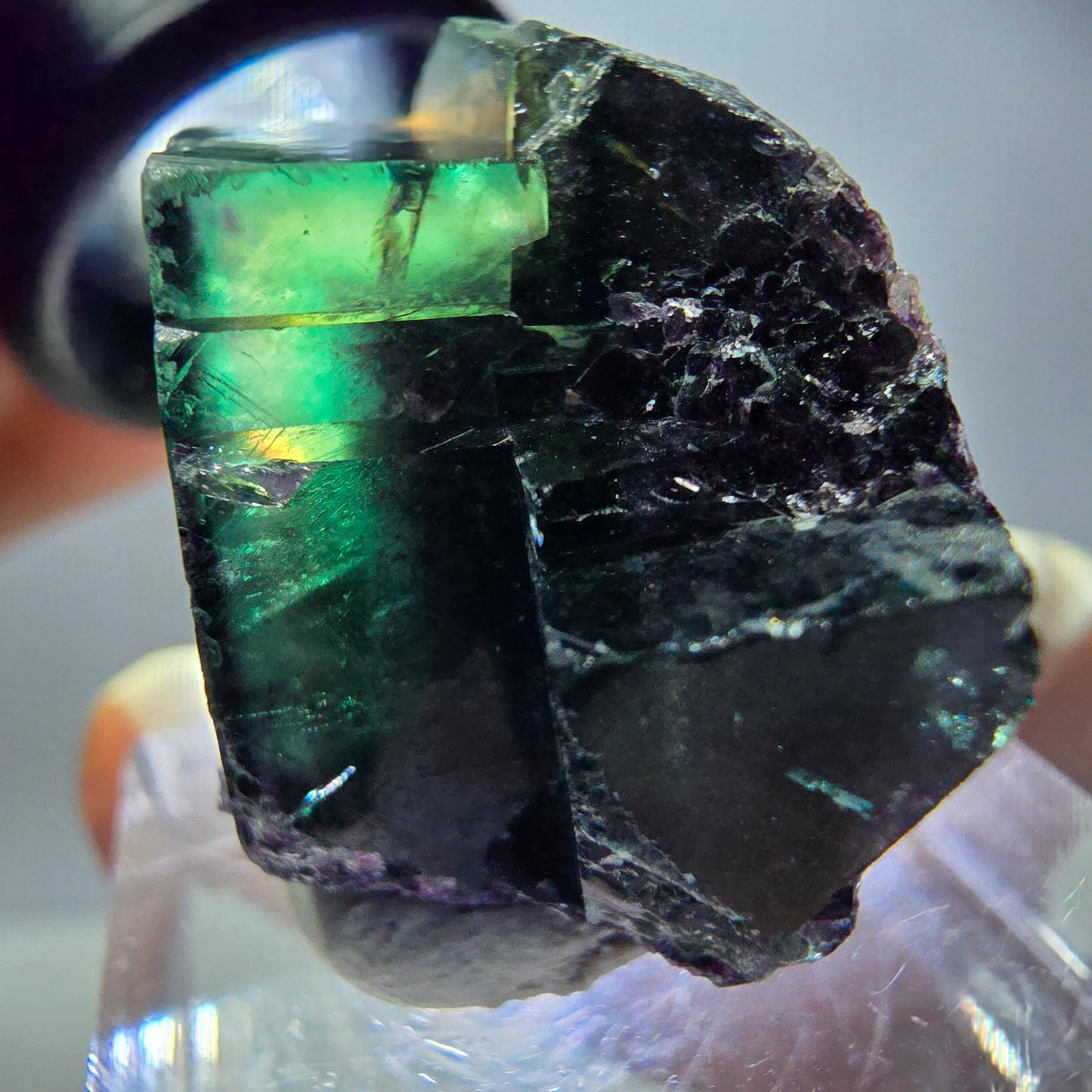 Spécimen rare de cube de fluorite, vert violet, Okorusu, Namibie, 30 x 24 x 17 mm
