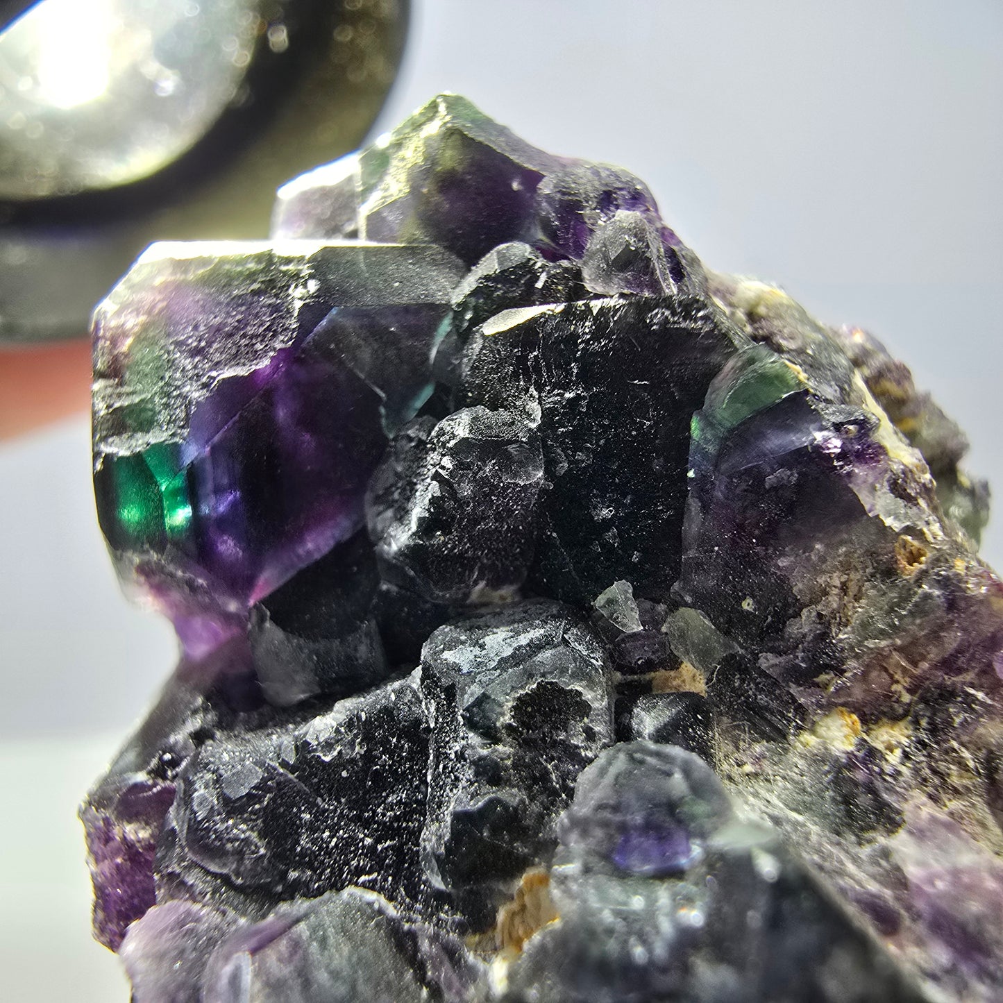 Cube de fluorite fantôme, spécimen de quartz vert violet, Okorusu, Namibie, 53 x 43 x 40 mm