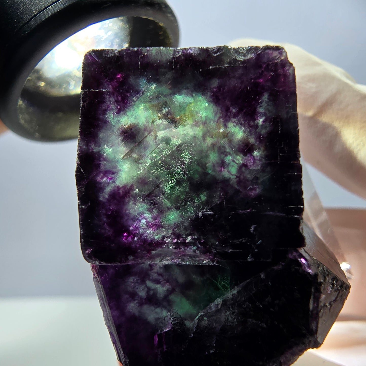 Rare spécimen de cube de fluorite, vert violet, Okorusu, Namibie, 36 x 26 x 22 mm