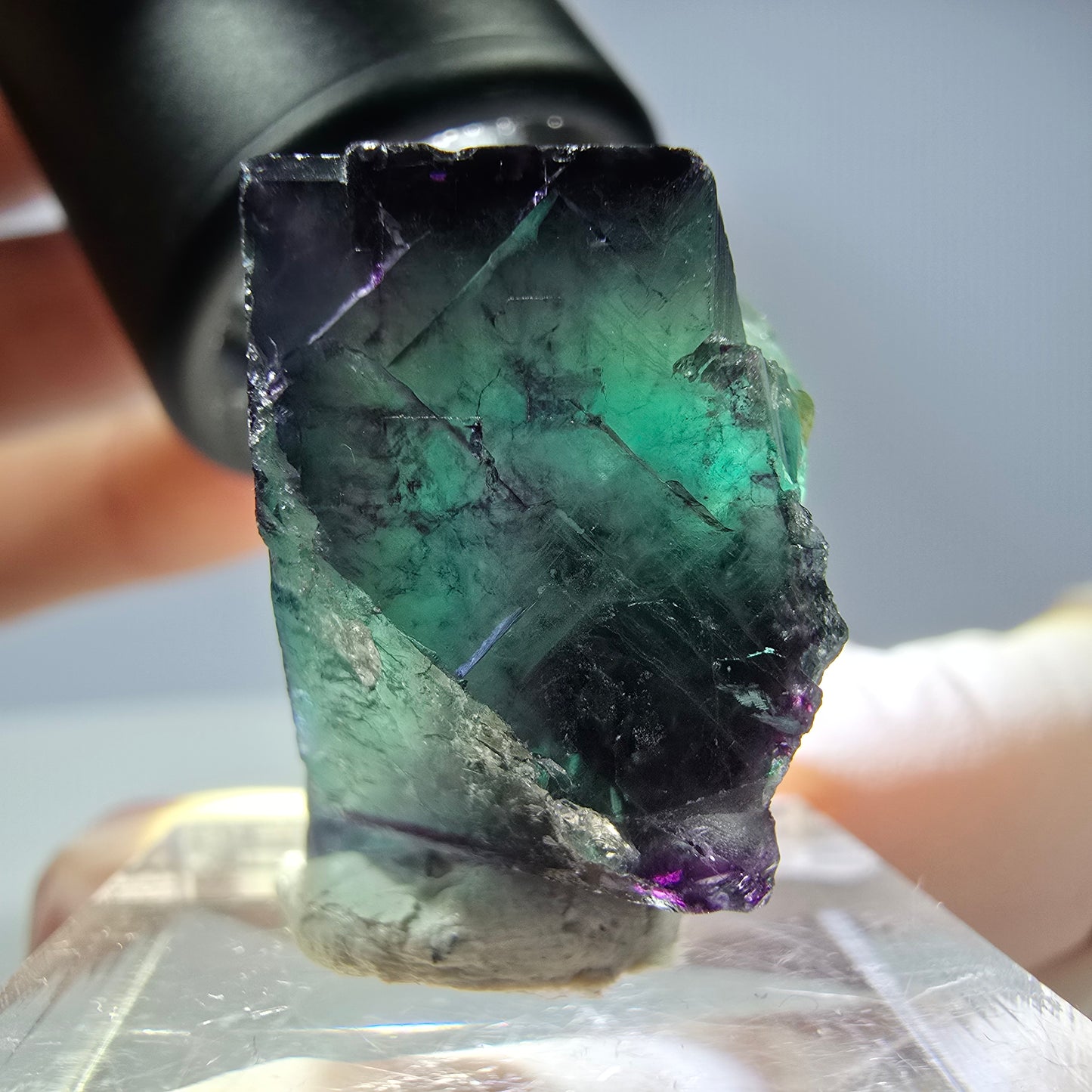 Rare cube de fluorite fantôme parqueté vert violet Okorusu Namibie 23*21*13mm