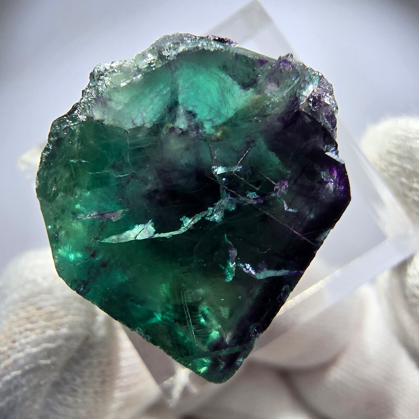 Spécimen rare de cube de fluorite fantôme zonal vert violet Okorusu, Namibie 23*21*15 mm