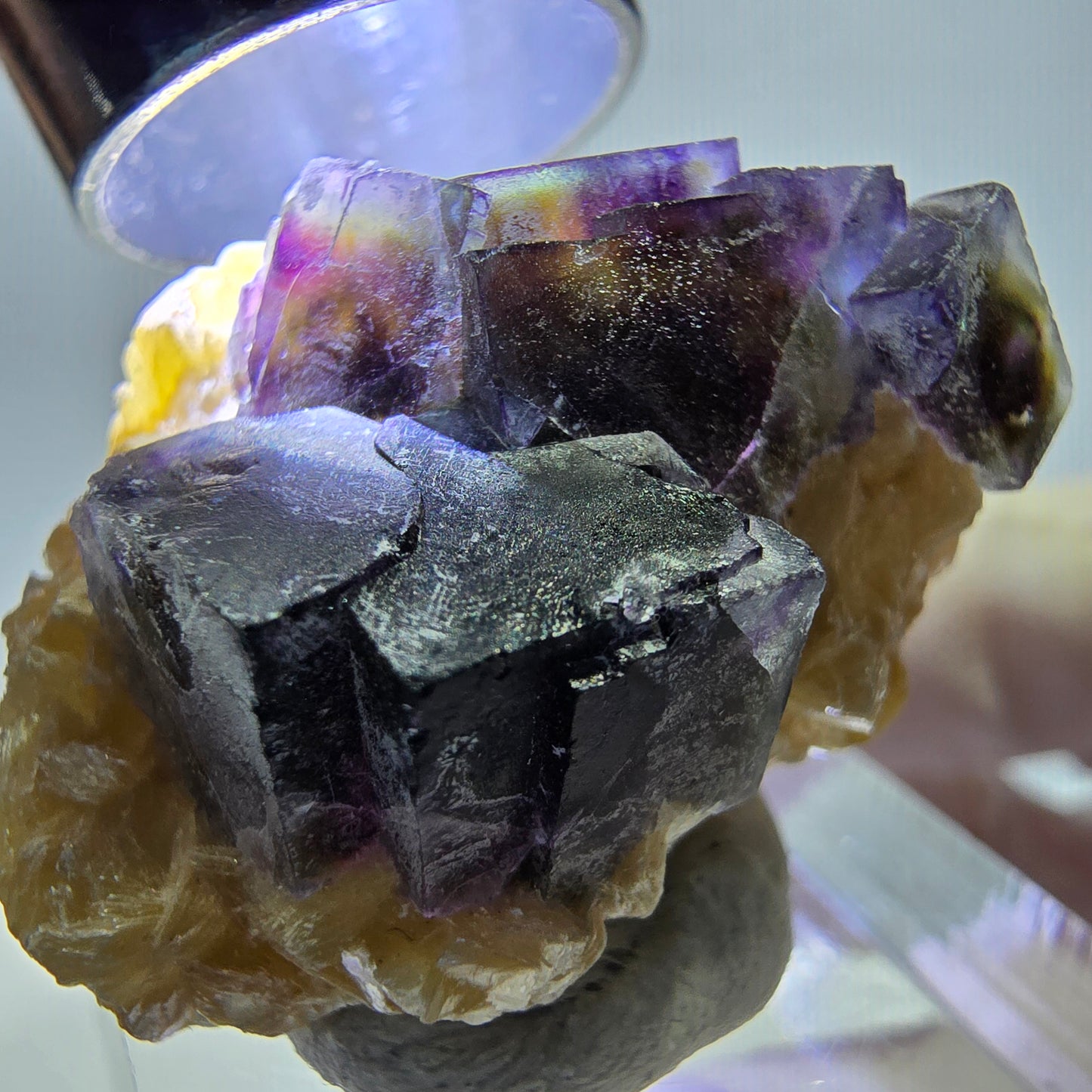 Cubes de fluorite fantôme colorés, spécimen de muscovite, Erongo, Namibie, 32 x 27 x 13 mm