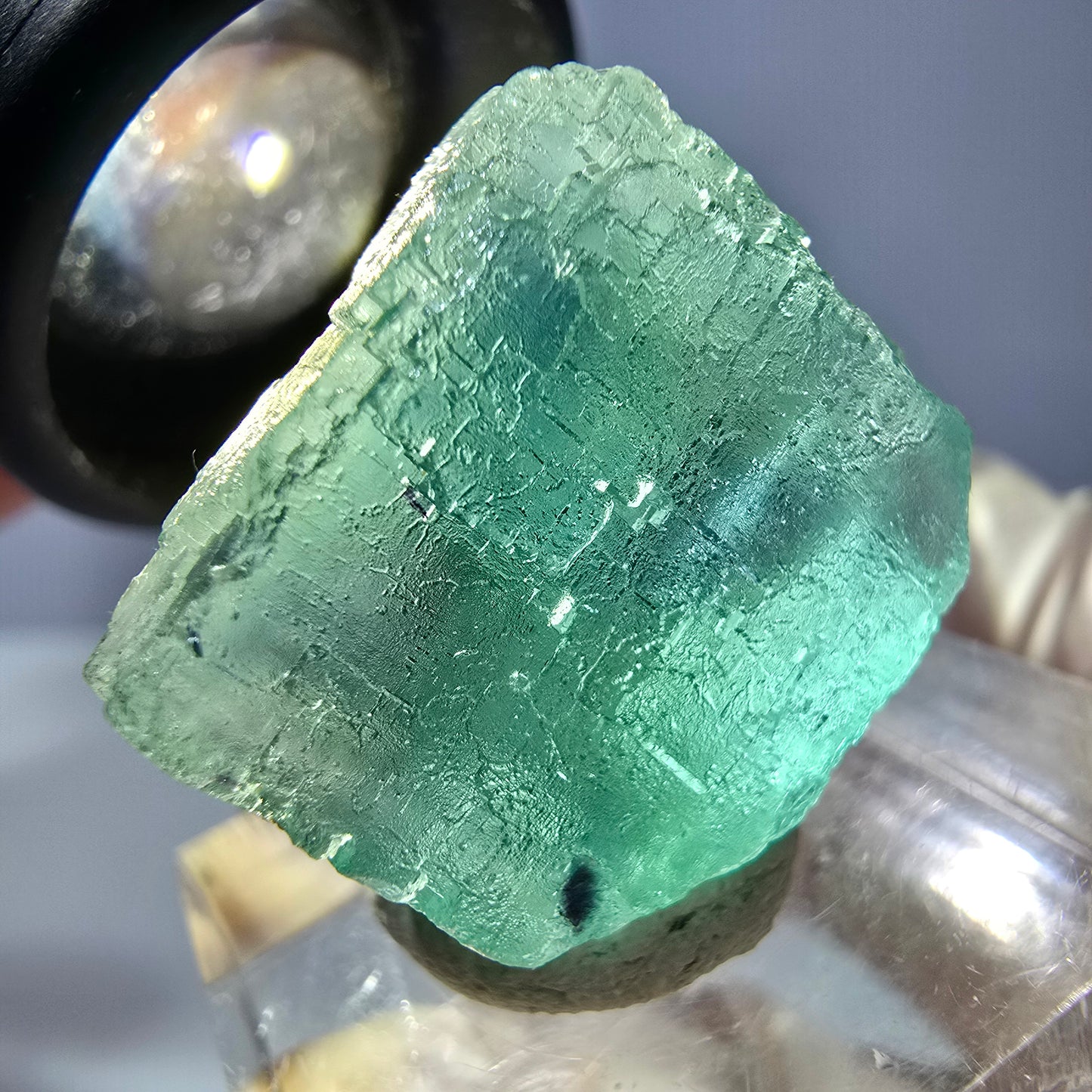 Cube de fluorite fantôme transparente parquetée, vert Okorusu, Namibie 20 x 18 x 17 mm