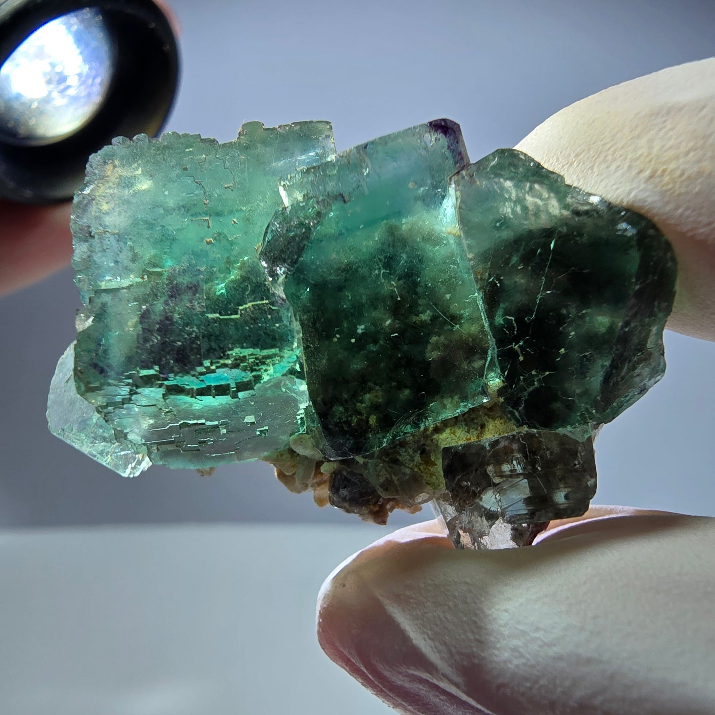 Rare spécimen de cube de fluorite fantôme, parqueté vert Okorusu, Namibie, 42 x 30 x 18 mm