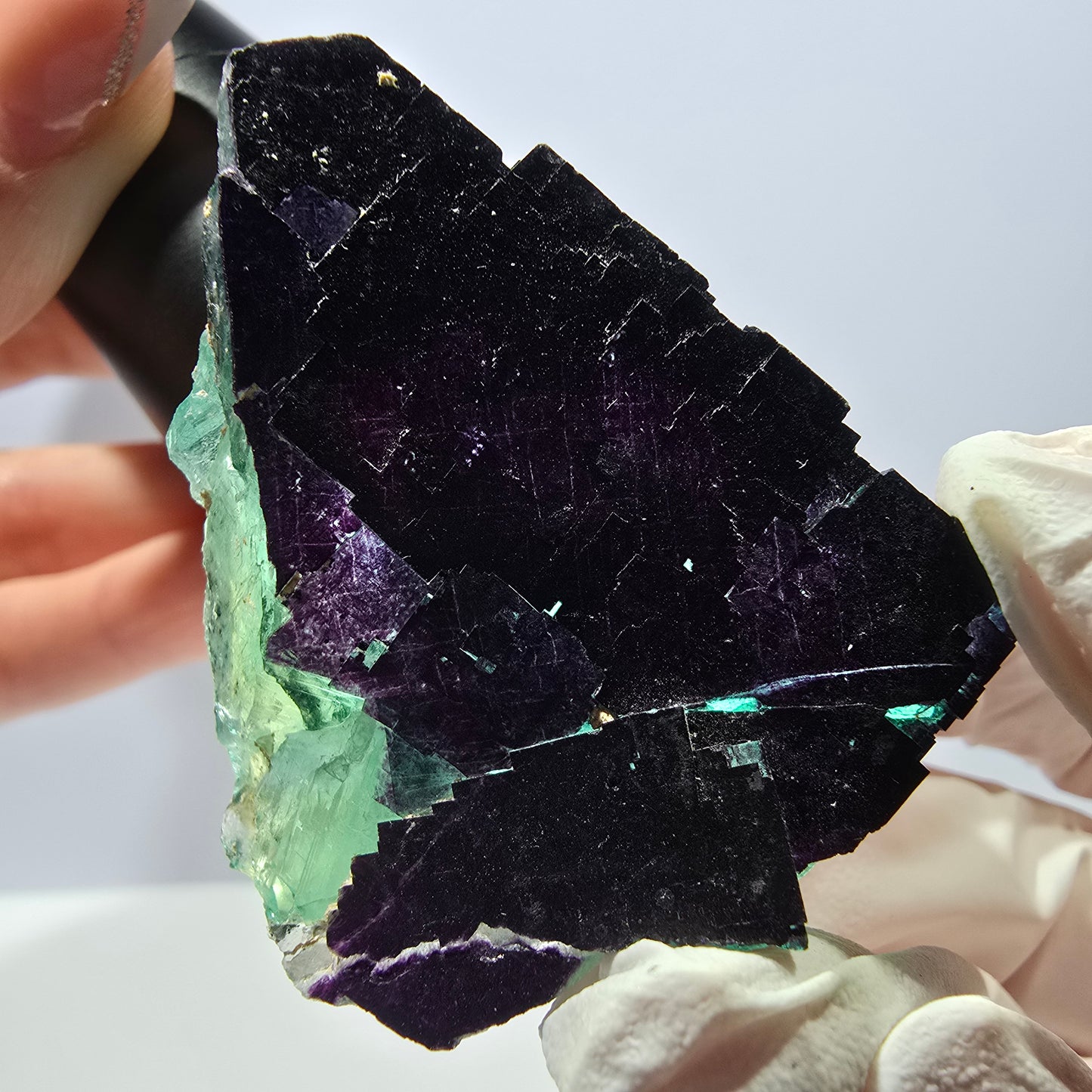 Spécimen de cube de fluorite fantôme vert violet zonal 11:11 Angel Pocket, Namibie 49*47*32mm