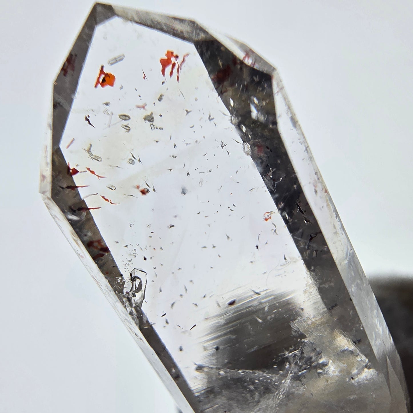 Quartz fumé fantôme Enhydro Harlequin, mine de calcite UV Streep, Namibie, 41 x 16 x 9 mm