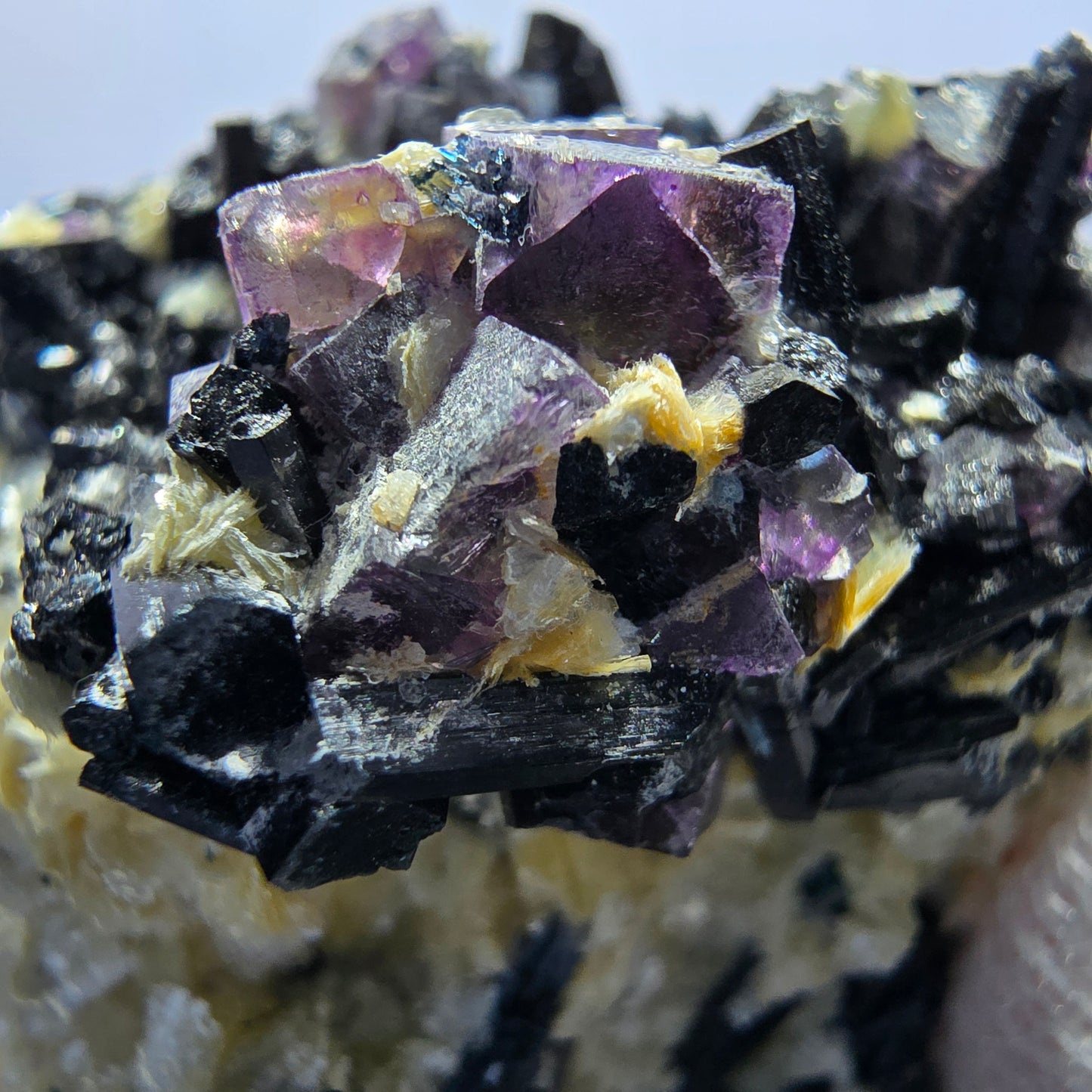 Colorful Phantom Fluorite Cubes Schorl Tourmaline Muscovite Erongo, Namibia 60*52*41mm
