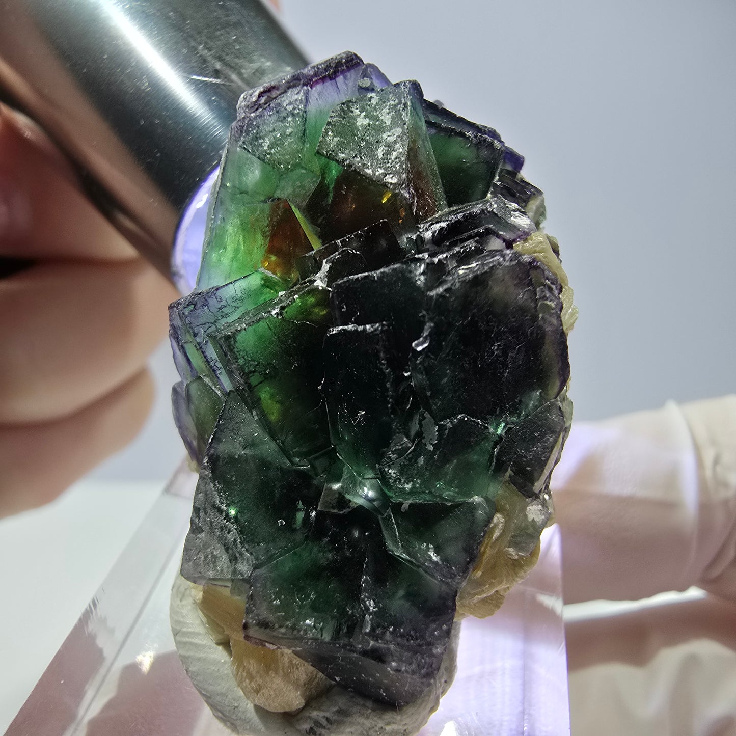 Cube de fluorite fantôme, zonal, muscovite, spécimen de tourmaline Schorl, Erongo, Namibie, 37 x 24 x 20 mm
