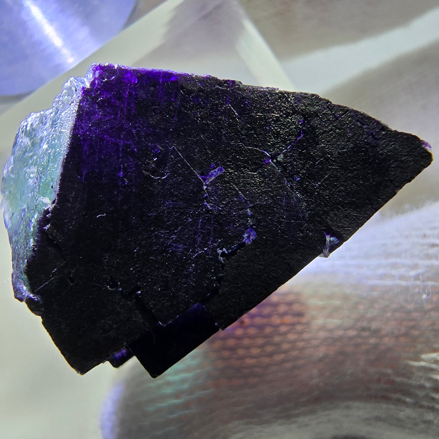 Fluorite cube, parquetted green purple 11:11 Angel Pocket, Okorusu Mine Namibia 30*24*15mm