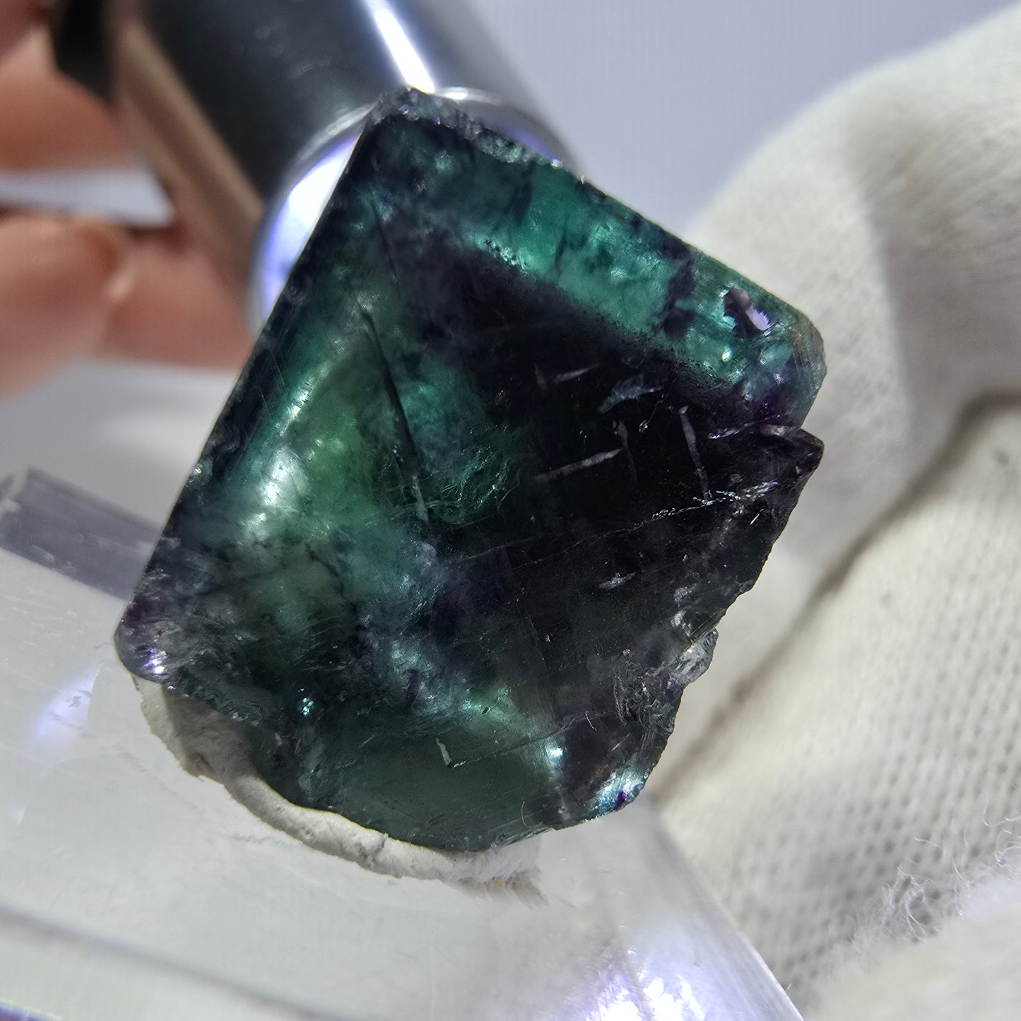 Seltener Phantom Fluorit Würfel, zonal grün lila Okorusu, Namibia 19*20*15mm