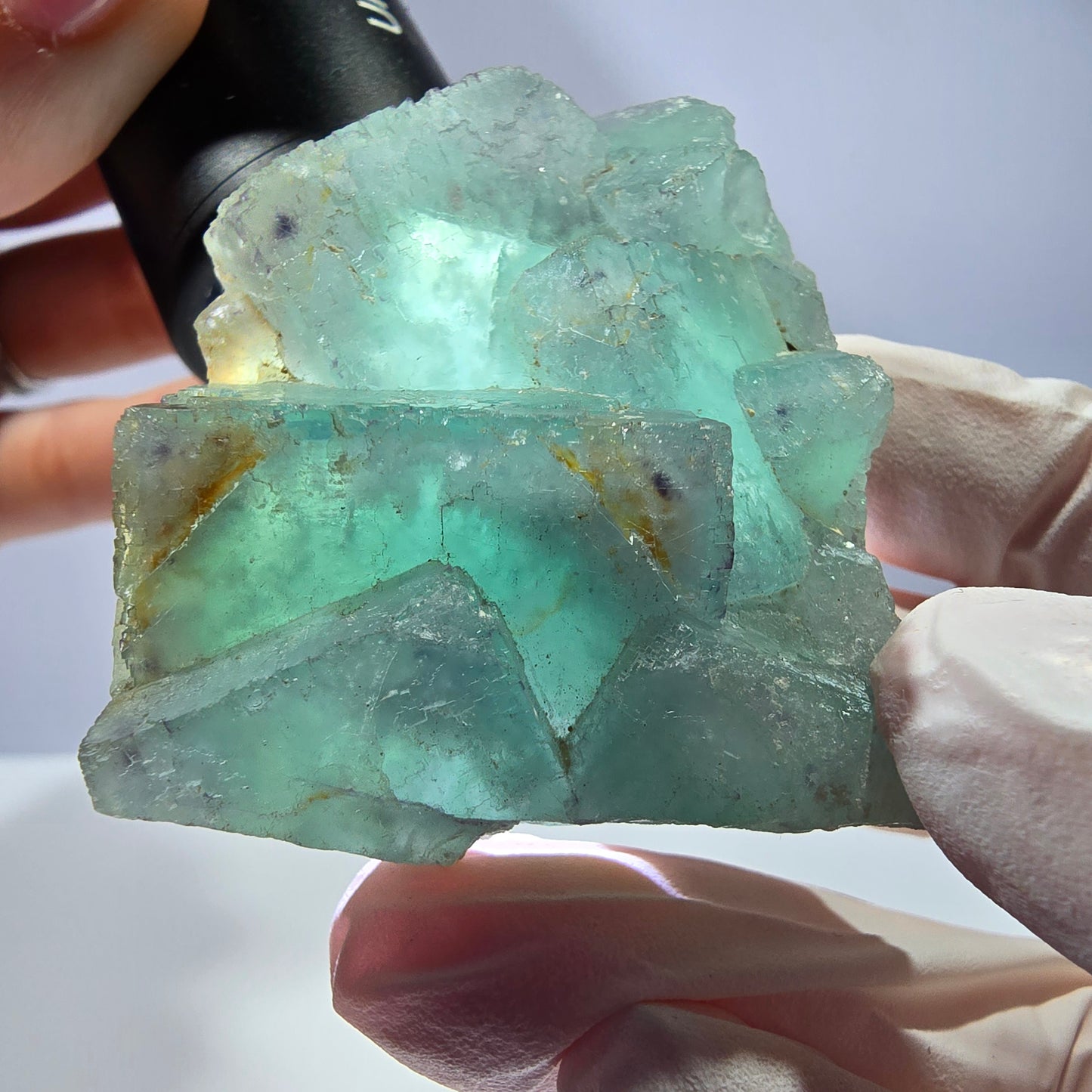 Rare spécimen de cube de fluorite fantôme, parqueté vert Okorusu, Namibie, 51 x 47 x 21 mm