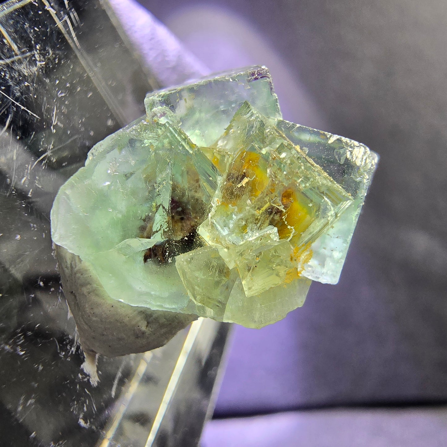 Seltene klare Phantom Fluorit XX Stufe mit Einschlüssen 19*15*9mm aus Okorusu, Namibia